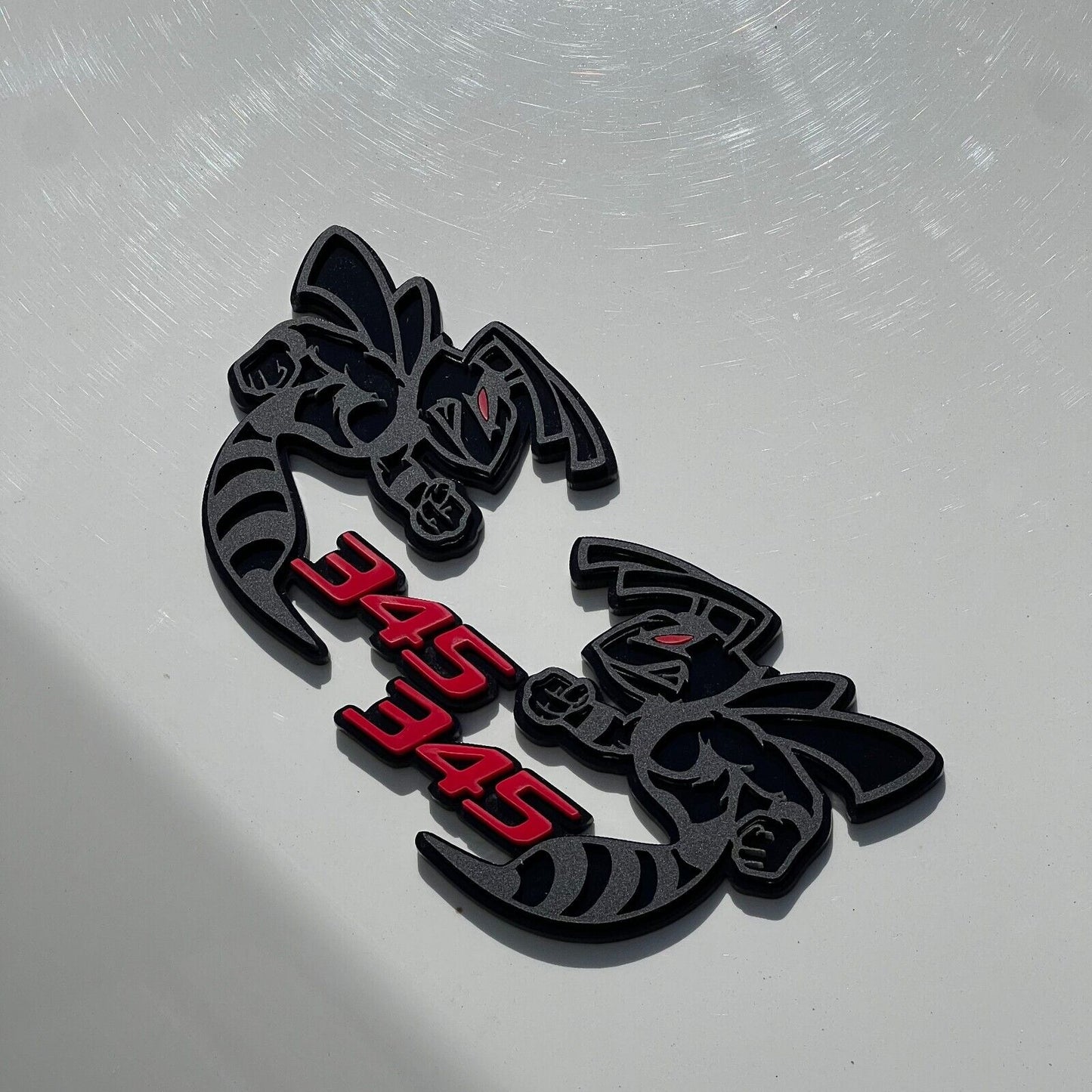 345 Hornet Badges Emblem BEE Red Eye, (2) BADGES, Fender Angry Agressive