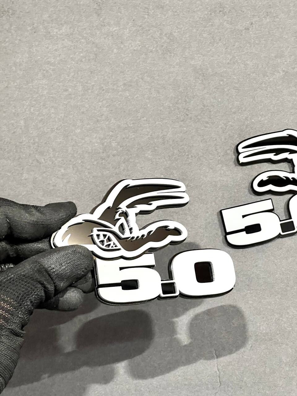 5.0 COYOTE Emblem Badges White On Black Fender Angry Aggressive Racing