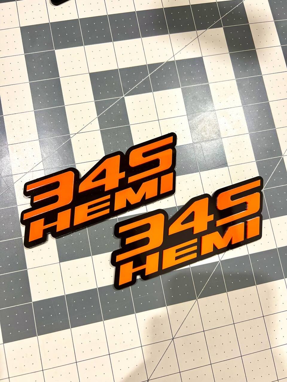Custom 3D 345 HEMI Emblems – Orange & Black Side Fender Badges (Set of 2)