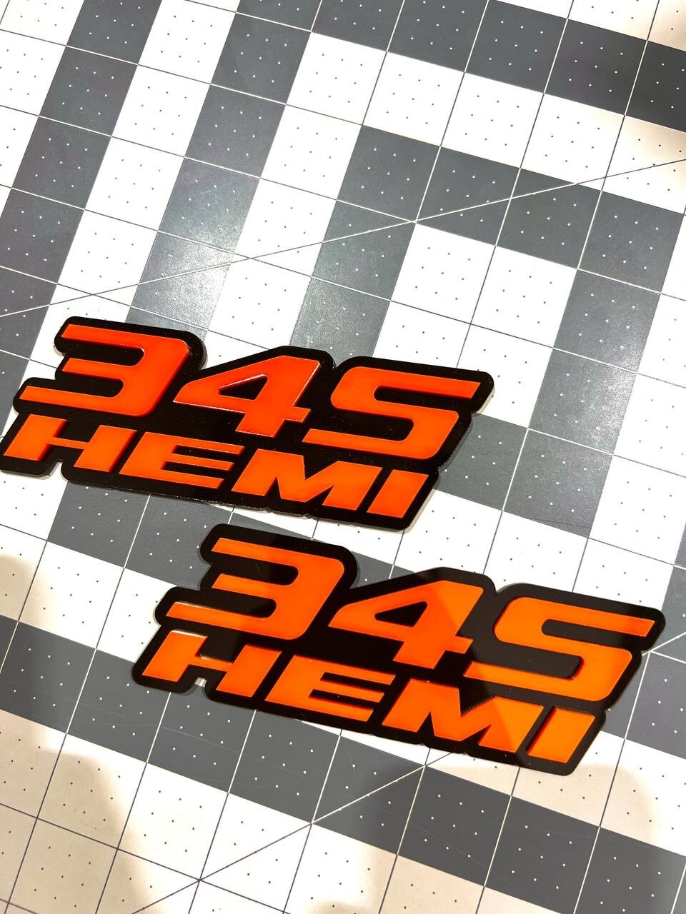 Custom 3D 345 HEMI Emblems – Orange & Black Side Fender Badges (Set of 2)