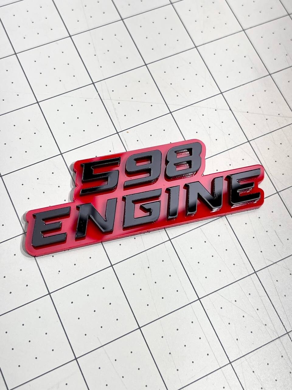598 ENGINE EMBLEMS QTY 2 FENDER EXTERIOR 598 ENGINE BADGE PAIR 3D ACRYLIC DECAL