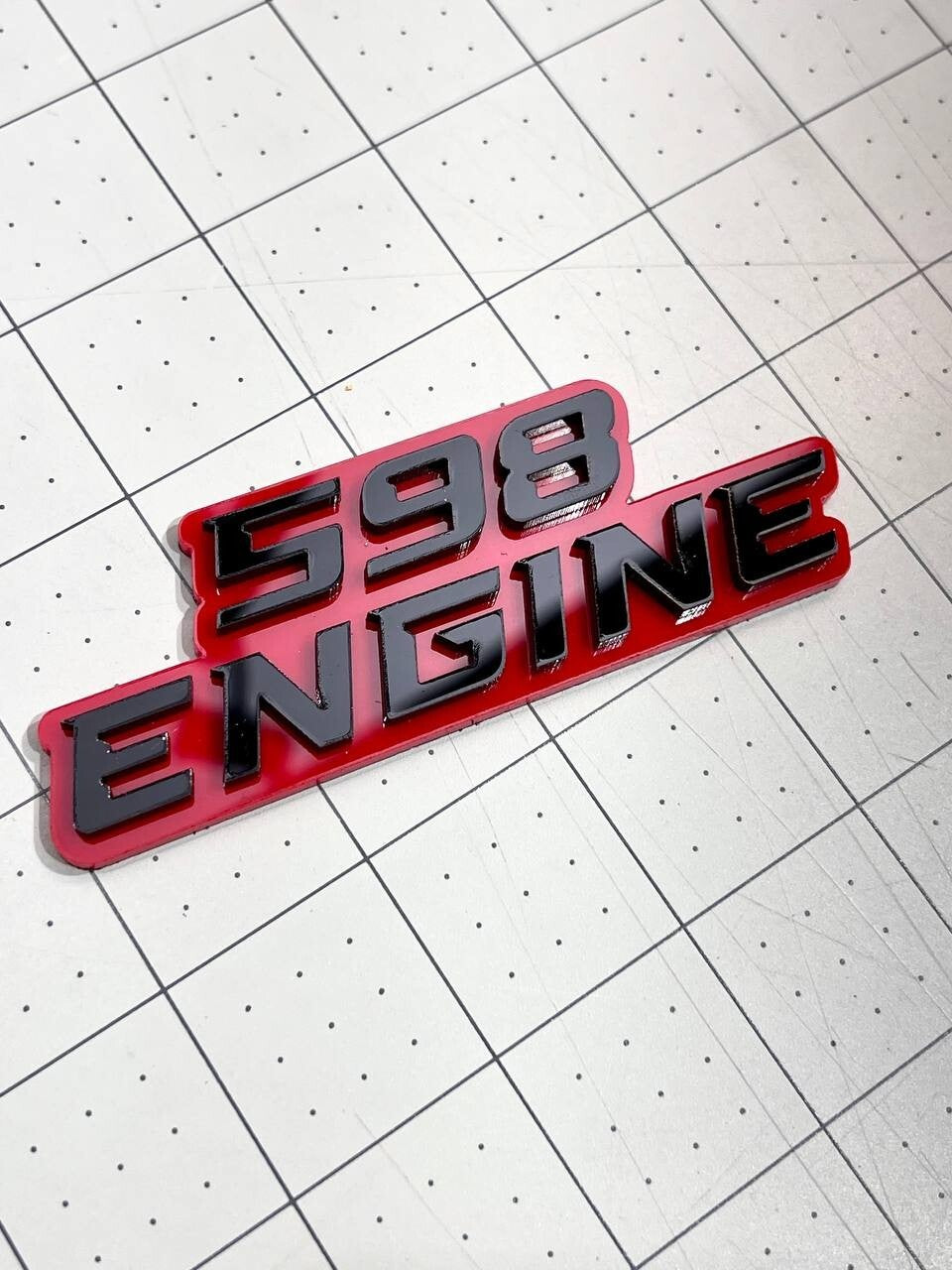 598 ENGINE EMBLEMS QTY 2 FENDER EXTERIOR 598 ENGINE BADGE PAIR 3D ACRYLIC DECAL