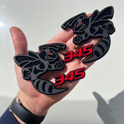345 Hornet Badges Emblem BEE Red Eye, (2) BADGES, Fender Angry Agressive