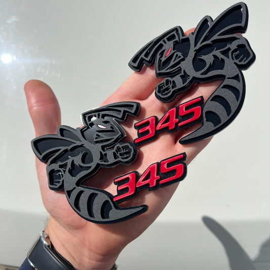 345 Hornet Badges Emblem BEE Red Eye, (2) BADGES, Fender Angry Agressive