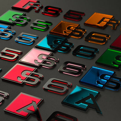 Audi RS S A Series Emblem Badge – Custom Color Logo for A3 A4 A5 A6 A7 A8 S3 S4 S5 RS3 RS5 RS6 Q5 Q7 Q8