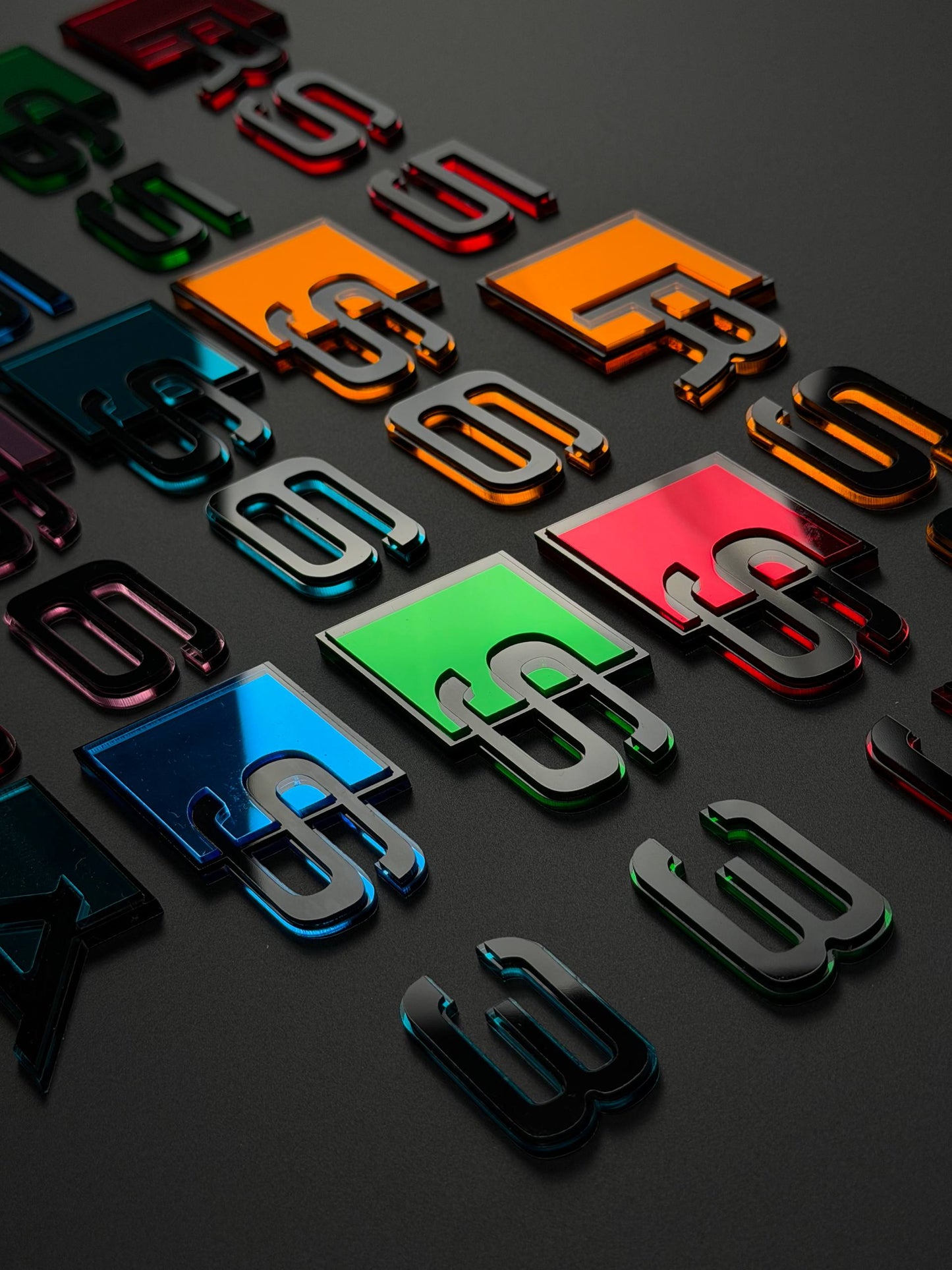 Audi RS S A Series Emblem Badge – Custom Color Logo for A3 A4 A5 A6 A7 A8 S3 S4 S5 RS3 RS5 RS6 Q5 Q7 Q8