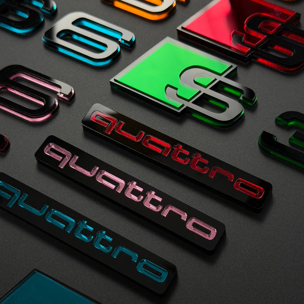 Audi RS S A Series Emblem Badge – Custom Color Logo for A3 A4 A5 A6 A7 A8 S3 S4 S5 RS3 RS5 RS6 Q5 Q7 Q8