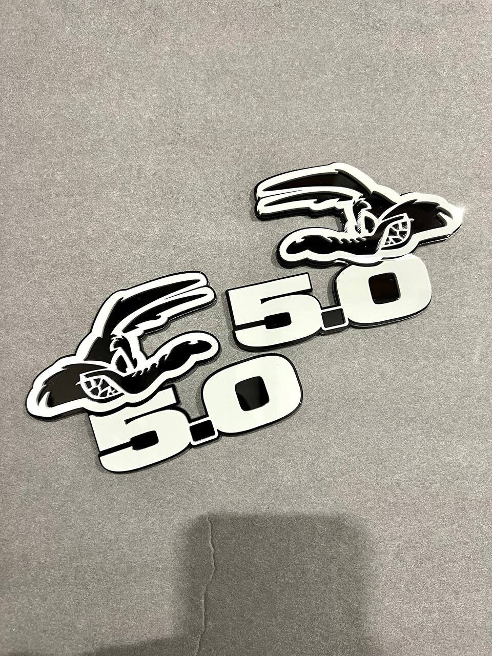 5.0 COYOTE Emblem Badges White On Black Fender Angry Aggressive Racing