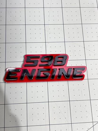 598 ENGINE EMBLEMS QTY 2 FENDER EXTERIOR 598 ENGINE BADGE PAIR 3D ACRYLIC DECAL