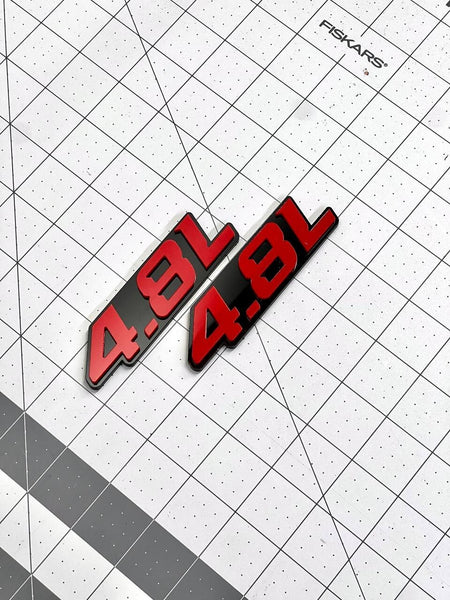 4.8L ENGINE EMBLEMS QTY 2 FENDER EXTERIOR 4.8L ENGINE EMBLEMS BADGE RED PAIR — photo 6
