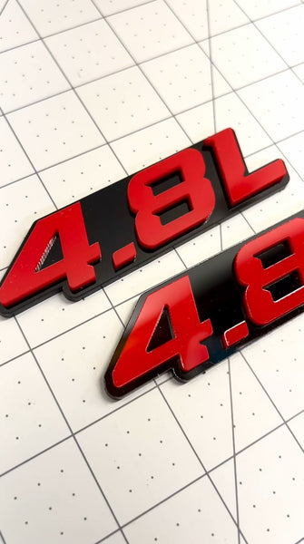 4.8L ENGINE EMBLEMS QTY 2 FENDER EXTERIOR 4.8L ENGINE EMBLEMS BADGE RED PAIR — photo 3