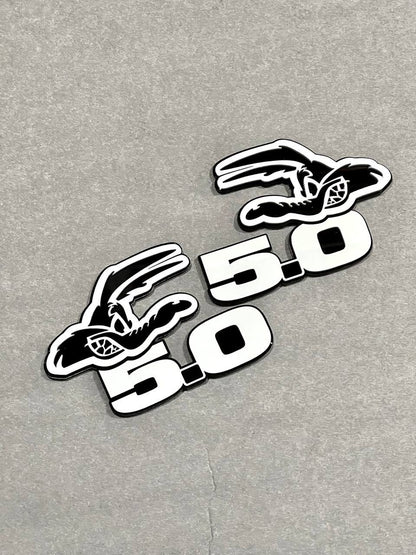 5.0 COYOTE Emblem Badges White On Black Fender Angry Aggressive Racing