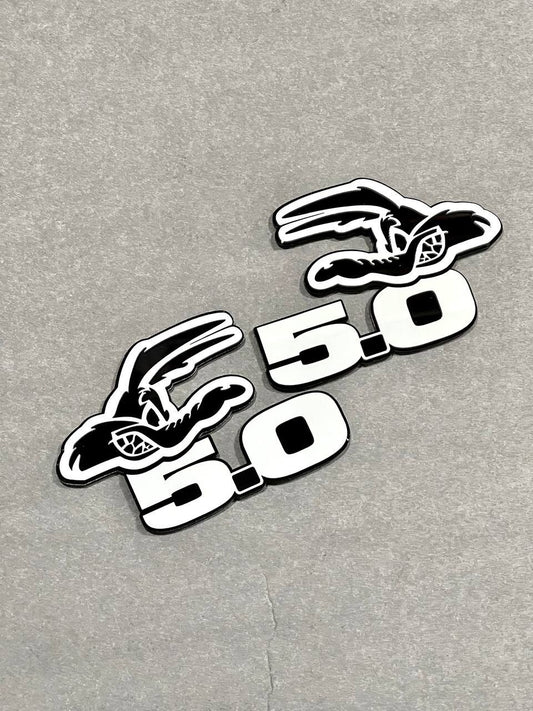 5.0 COYOTE Emblem Badges White On Black Fender Angry Aggressive Racing