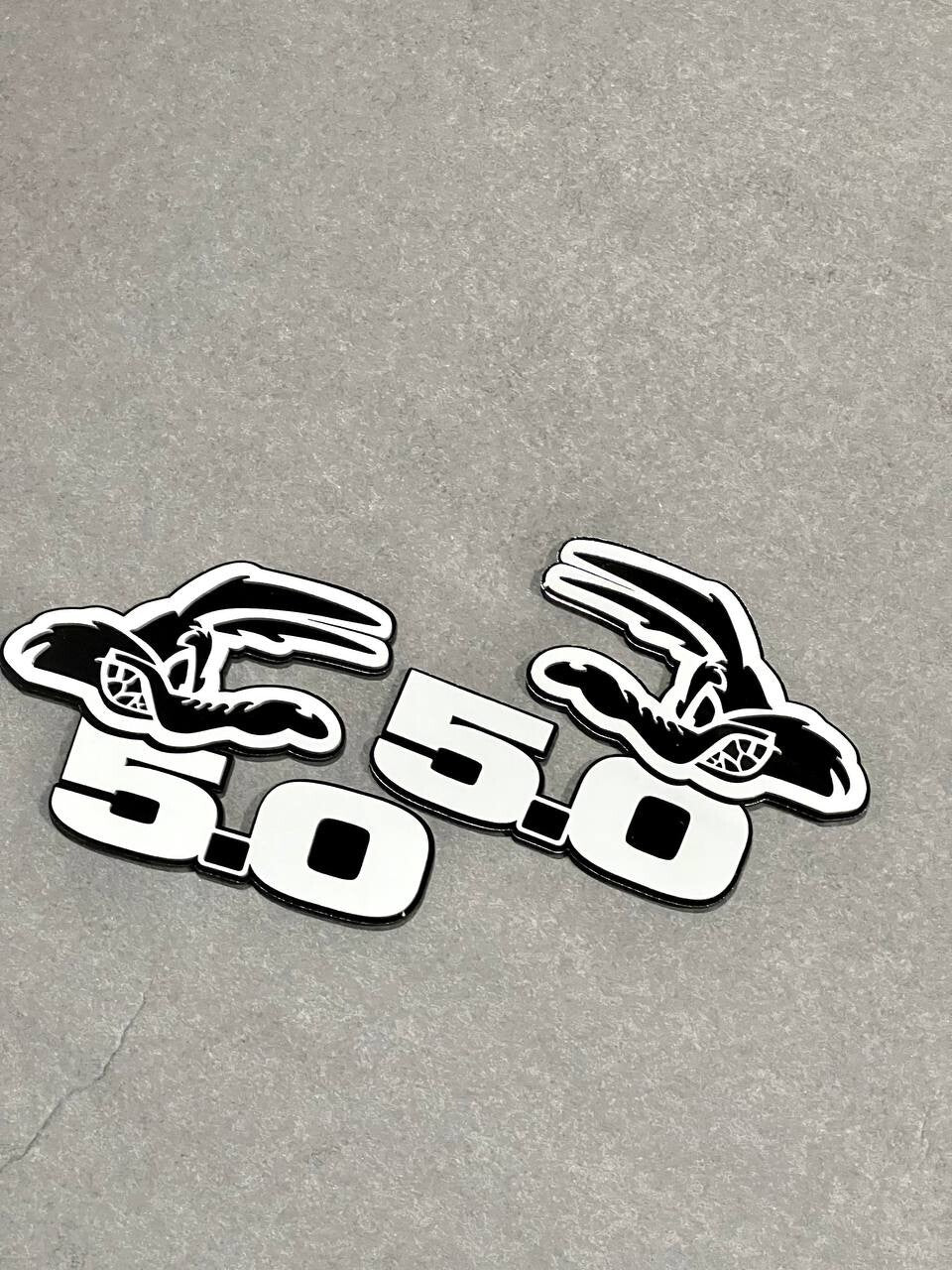 5.0 COYOTE Emblem Badges White On Black Fender Angry Aggressive Racing